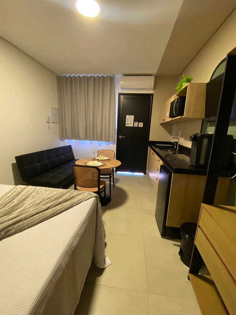 Studio 6 térreo, ar, cozinha e cama confortável