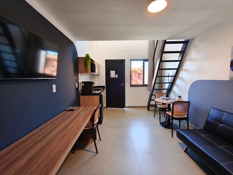 Studio 25 mezanino, cama aconchegante e ar