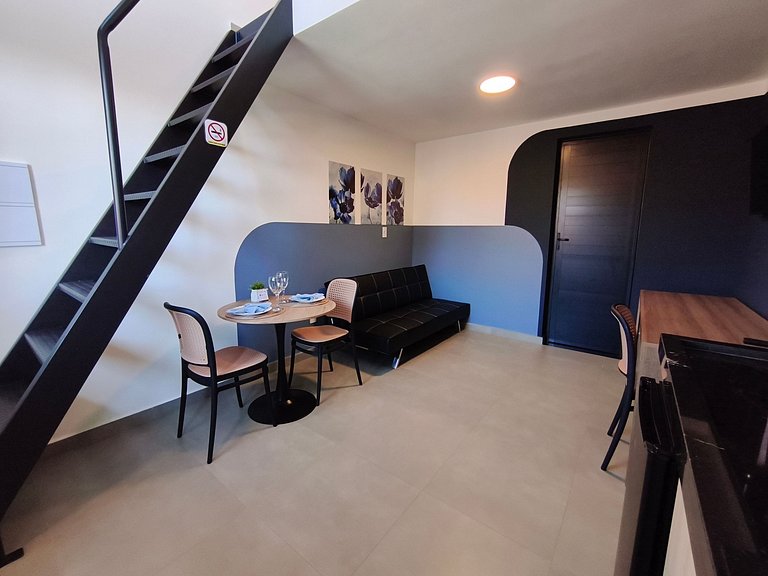 Studio 25 mezanino, cama aconchegante e ar