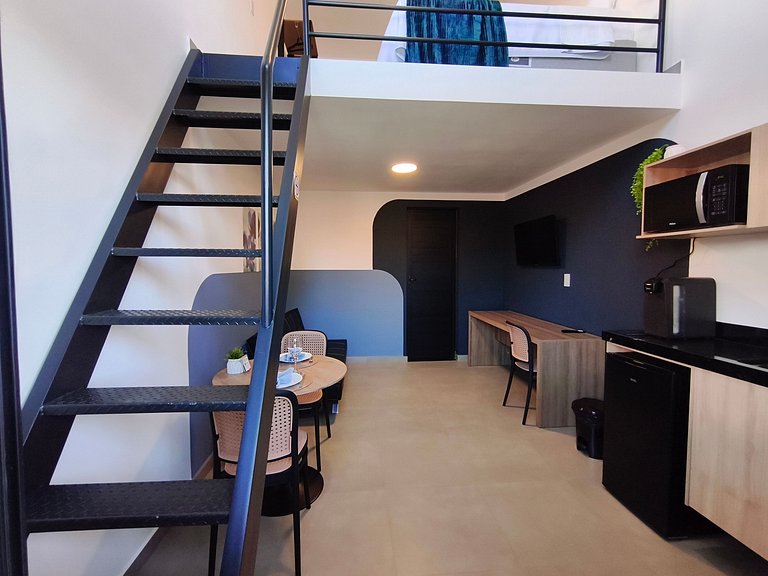 Studio 25 mezanino, cama aconchegante e ar